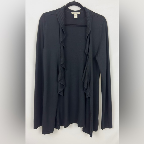 WH/BM Black Tunic Length Open Front Cascade Cardigan Silk/Rabbit Hair Mi… - Picture 1 of 6